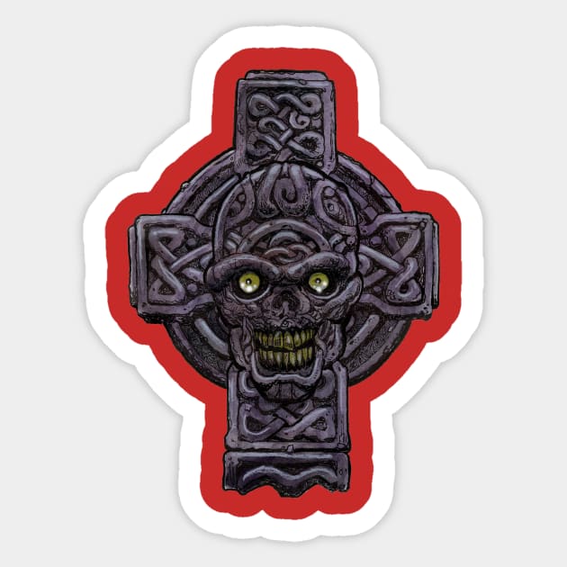 Zombie Art : Celtic Cross Zombie Head Sticker by rsacchetto